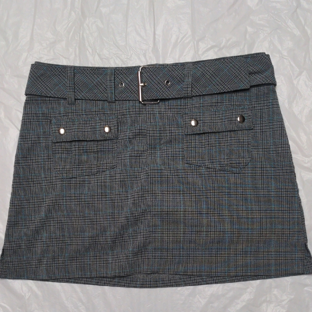 No Boundaries Vintage Y2K Gray Plaid Micro Mini  Skirt Office Siren Size 7